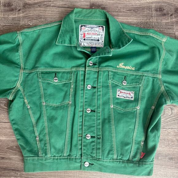 Vintage Perri Ellis America Shrink to fit green jacket oversized size S - Picture 3 of 10